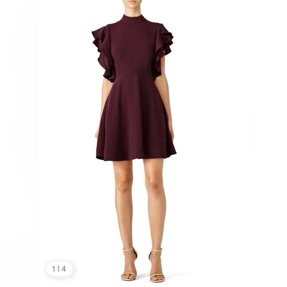 Chelsea28 plum ruffle satin trimmed dress size 10